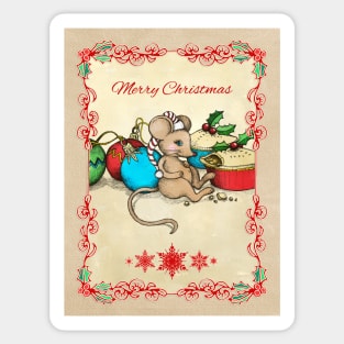 Love, Joy, PIE! Merry Christmas! Cute mouse illustration Sticker